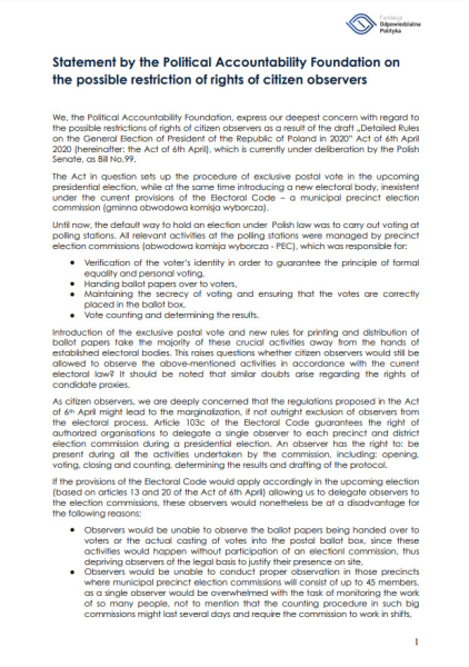 PAF Statement on the possible restrictions of rights of citizen observers