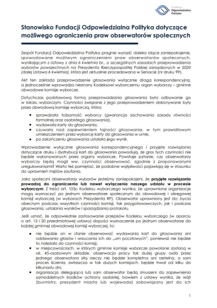 Możliwe ograniczenia praw obserwatorów społecznych
