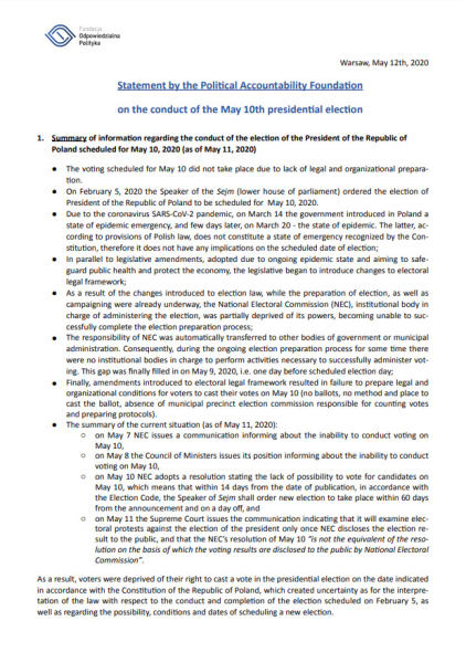 Statement on the conduct of the May 10th presidenal election