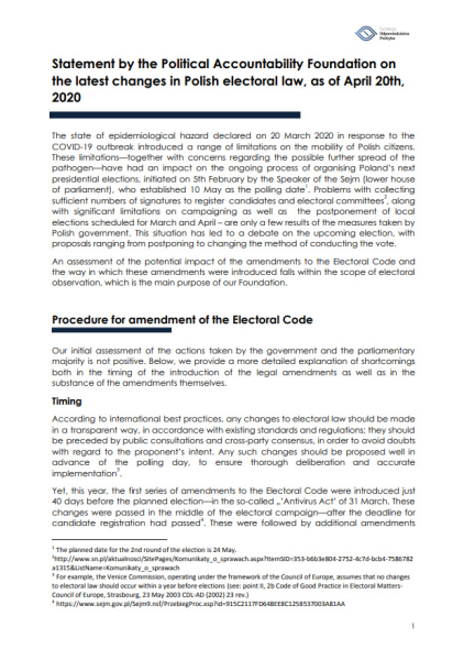PAF Statement on the changes to the electoral law